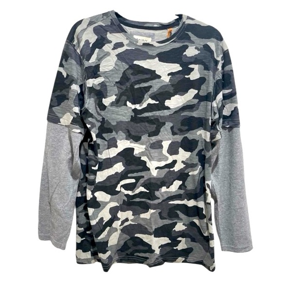 NEW BOYS 100% COTTON GRAY CAMOUFLAGE LONG SLEEVE SHIRT - Picture 1 of 10